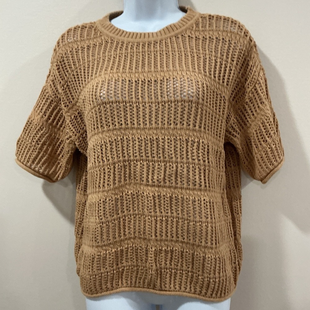 Aerie Brown Knit Open‎ Weave Short Sleeve Sweater Oversided Women's XXS Beach